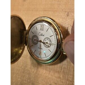 Colibri Gold Toned 41mm Day Date Quartz Pocketwatch. New Battery. MINT
